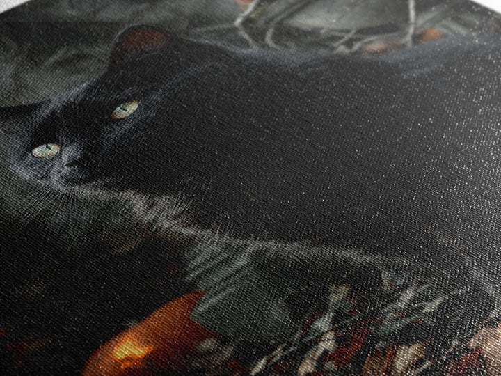 The Black Cat Gathering, Vertical Wall Art, Dark Halloween Decor, Canvas Print, Halloween Wall Decor, Gothic Home Decor