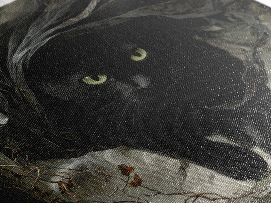 The Black Cat Gathering, Square Wall Art, Spooky Home Decor, Canvas Print, Halloween Wall Decor, Gothic Home Decor, Spooky Wall Decor