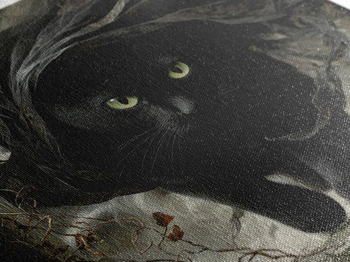 The Black Cat Gathering, Square Wall Art, Spooky Home Decor, Canvas Print, Halloween Wall Decor, Gothic Home Decor, Spooky Wall Decor