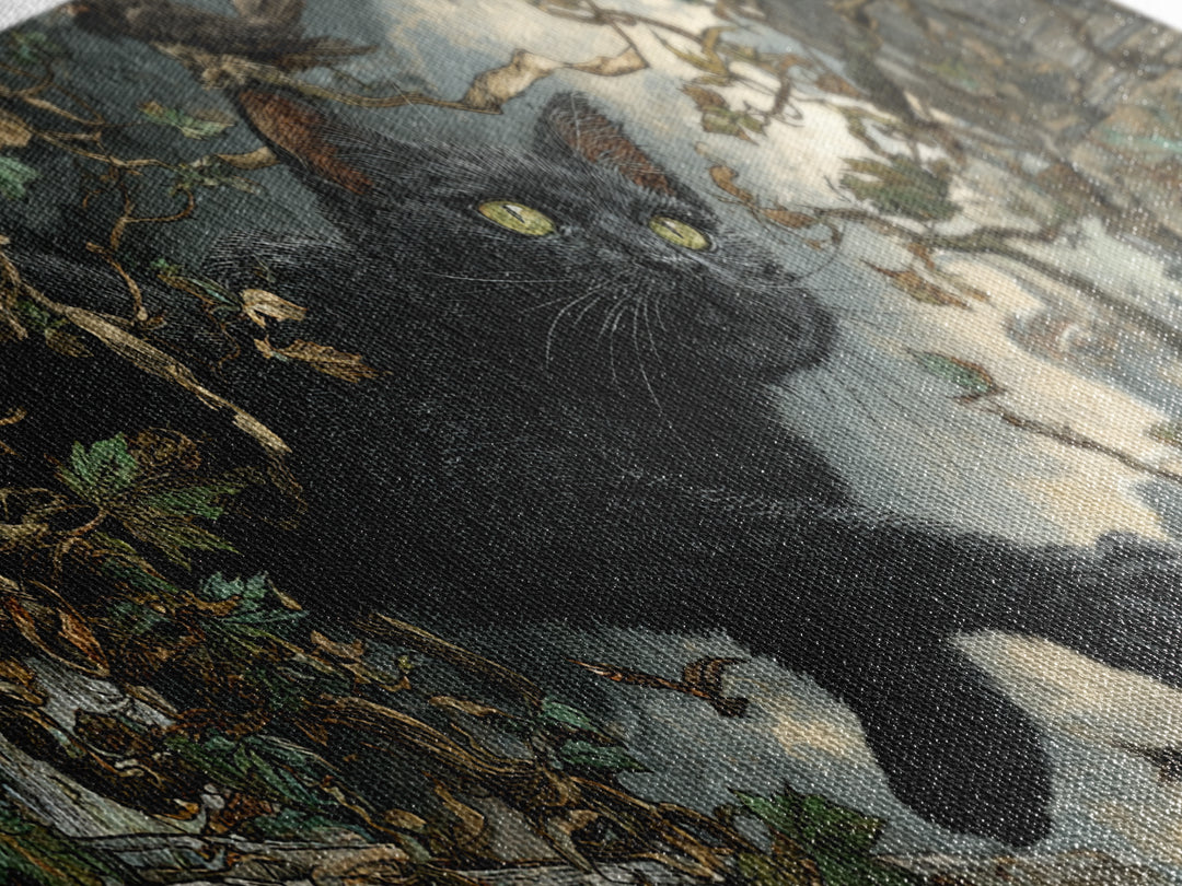 The Black Cat Gathering, Wide Panoramic Art, Gothic Horror Wall Art, Framed Canvas Print, Halloween Wall Decor, Gothic Home Decor