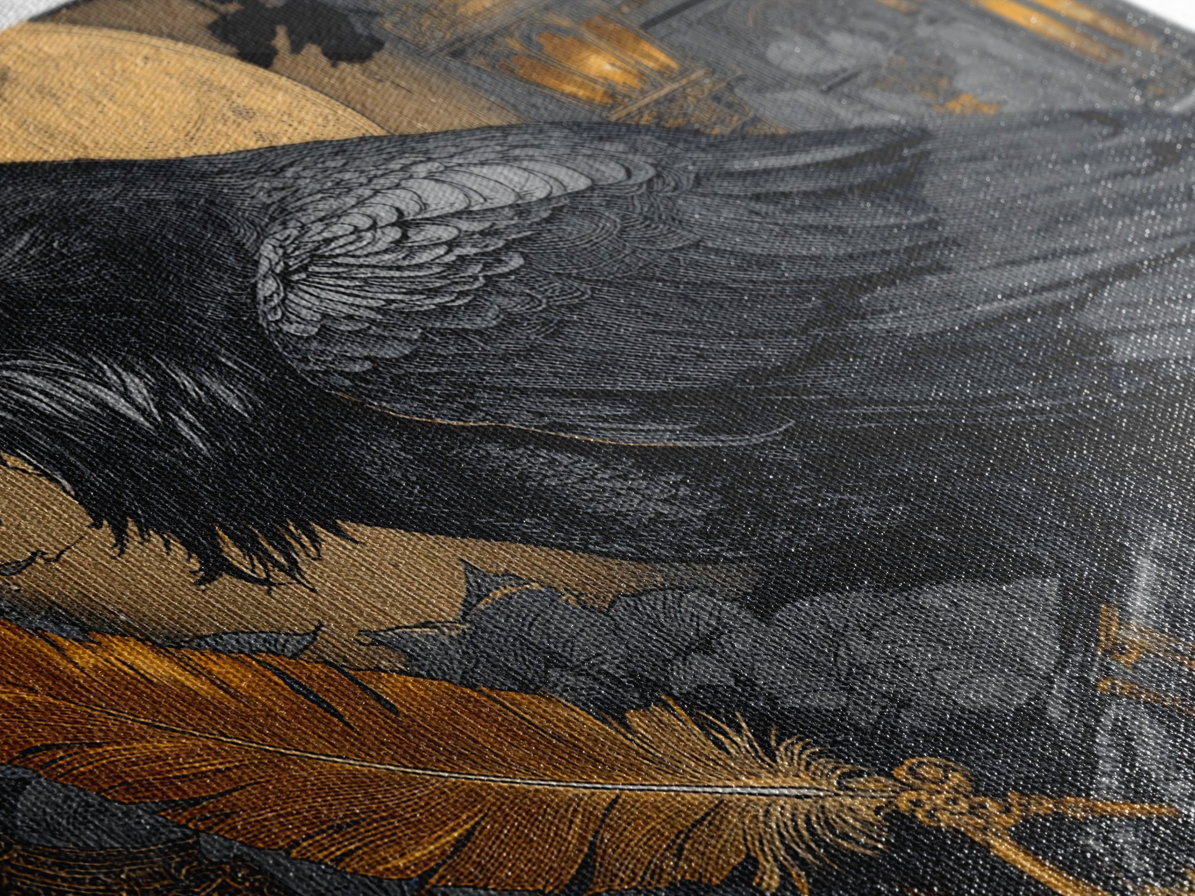 The Raven-Feather Quill, Landscape Wall Art, Macabre Wall Art, Framed Canvas Print, Halloween Wall Decor, Gothic Home Decor
