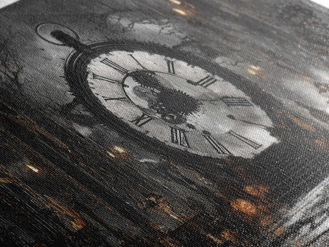 The Cursed Pocket Watch, Wide Panoramic Art, Spooky Home Decor, Canvas Print, Halloween Wall Decor, Gothic Home Decor