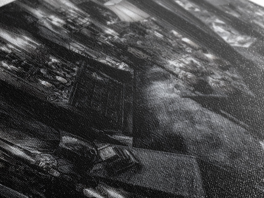 Monochrome Gothic Halloween, Wide Panoramic Art, Macabre Wall Art, Framed Canvas Print, Halloween Wall Decor, Gothic Home Decor