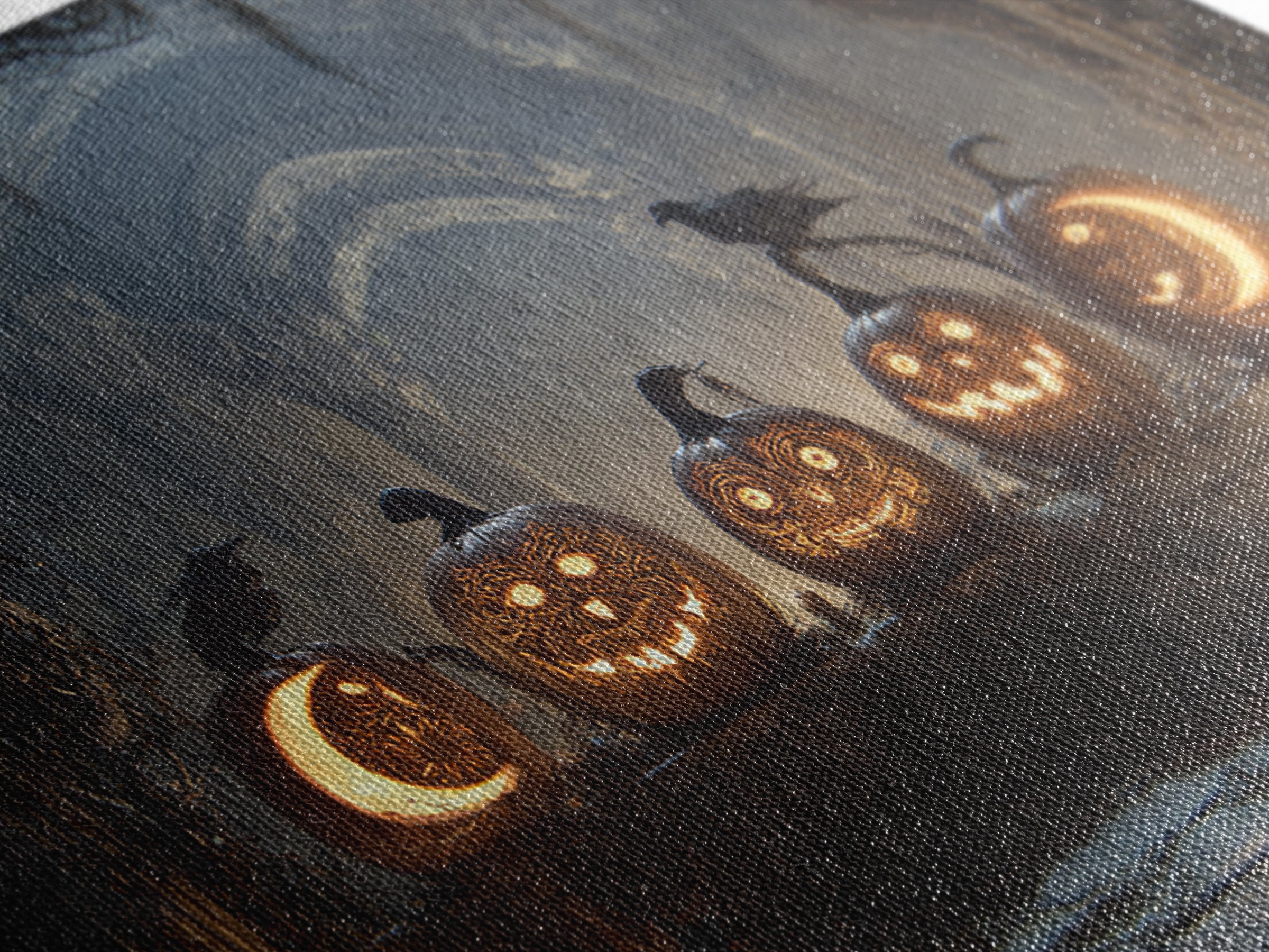 Pumpkins And Moon Phases, Landscape Wall Art, Haunted Gothic Art, Framed Canvas Print, Halloween Wall Decor, Gothic Home Decor