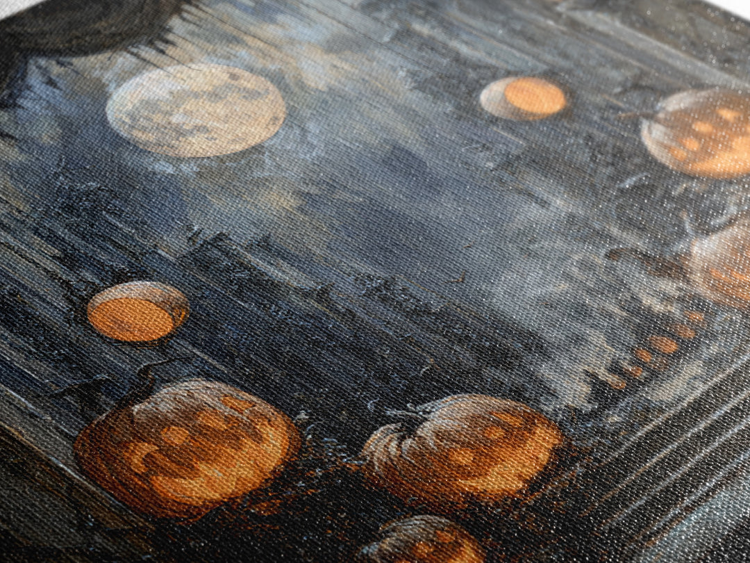 Pumpkins And Moon Phases, Square Wall Art, Dark Fantasy Wall Art, Canvas Print, Halloween Wall Decor, Gothic Home Decor