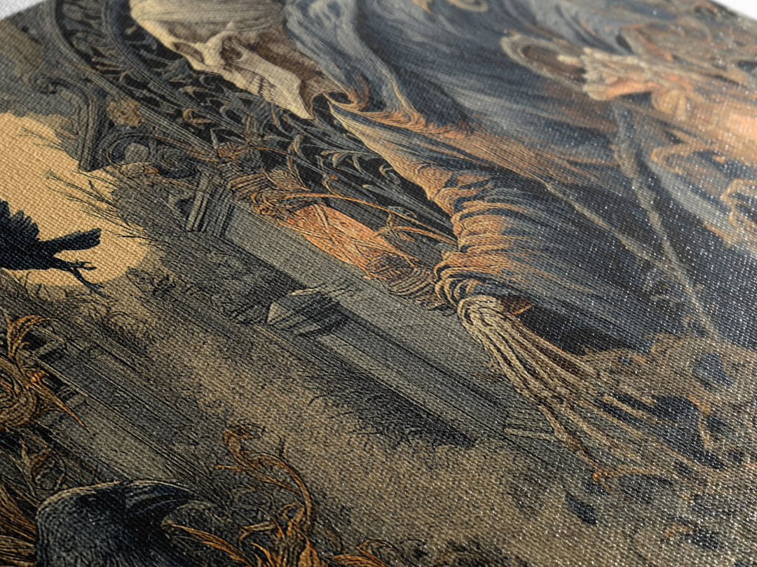 Skeletal Botanicals, Wide Panoramic Art, Spooky Home Decor, Canvas Print, Halloween Wall Decor, Gothic Home Decor, Statement Wall Art