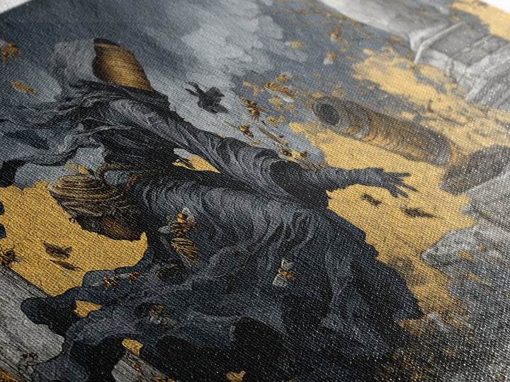 The Cemetery Beekeeper, Wide Panoramic Art, Dark Fantasy Wall Art, Canvas Print, Halloween Wall Decor, Gothic Home Decor