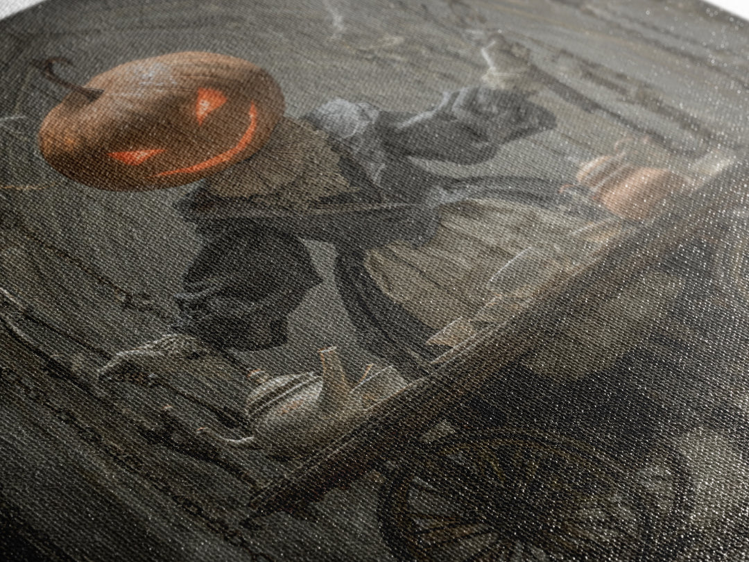 The Pumpkin-Headed Tea Merchant, Square Wall Art, Dark Fantasy Wall Art, Canvas Print, Halloween Wall Decor, Gothic Home Decor