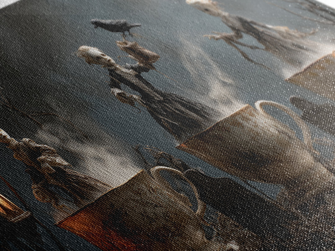 Tiny Ghosts In Teacups, Wide Panoramic Art, Haunted Gothic Art, Framed Canvas Print, Halloween Wall Decor, Gothic Home Decor