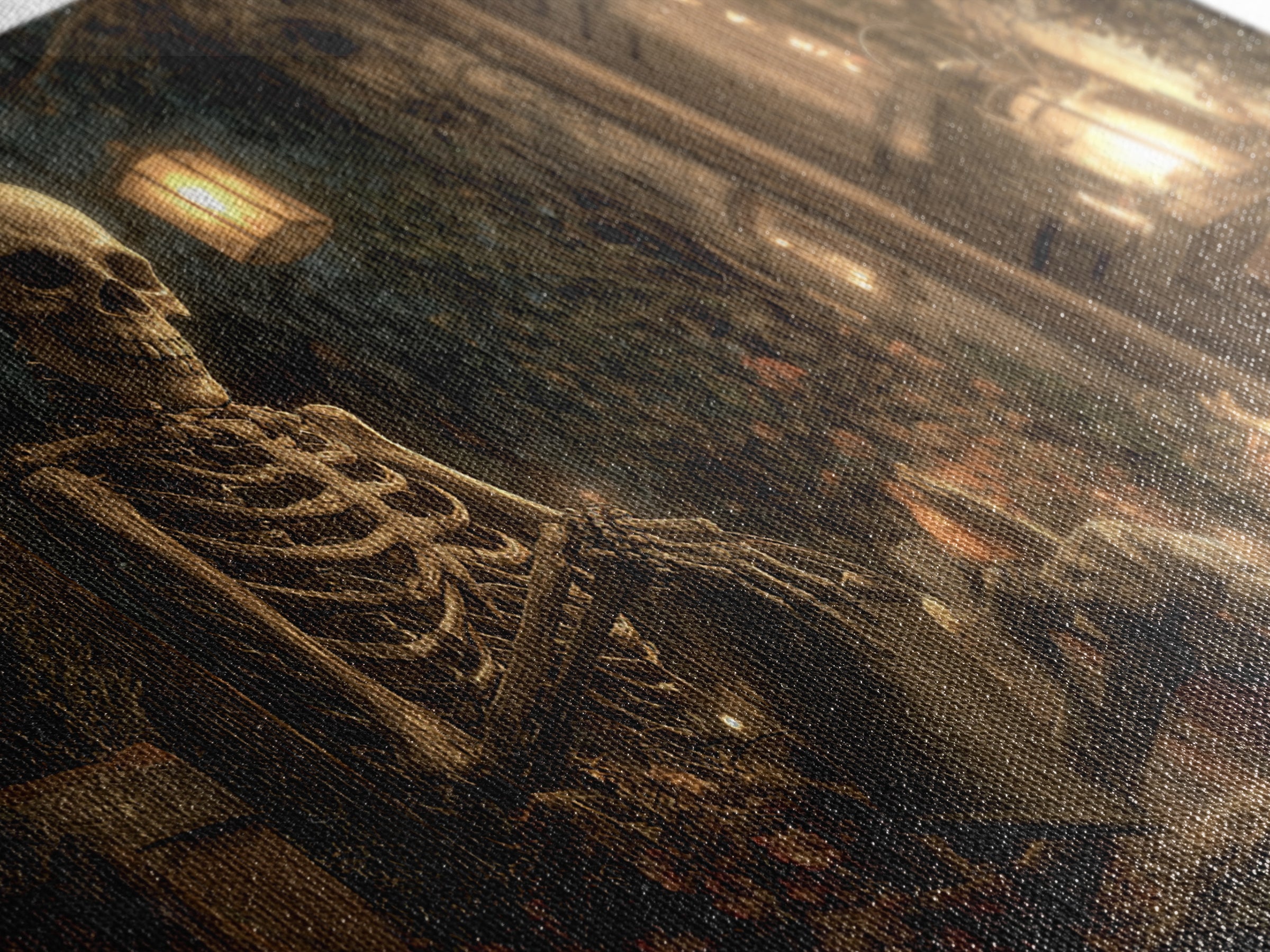 The Skeleton Gardeners, Wide Panoramic Art, Dark Fantasy Wall Art, Canvas Print, Halloween Wall Decor, Gothic Home Decor, Spooky Wall Decor