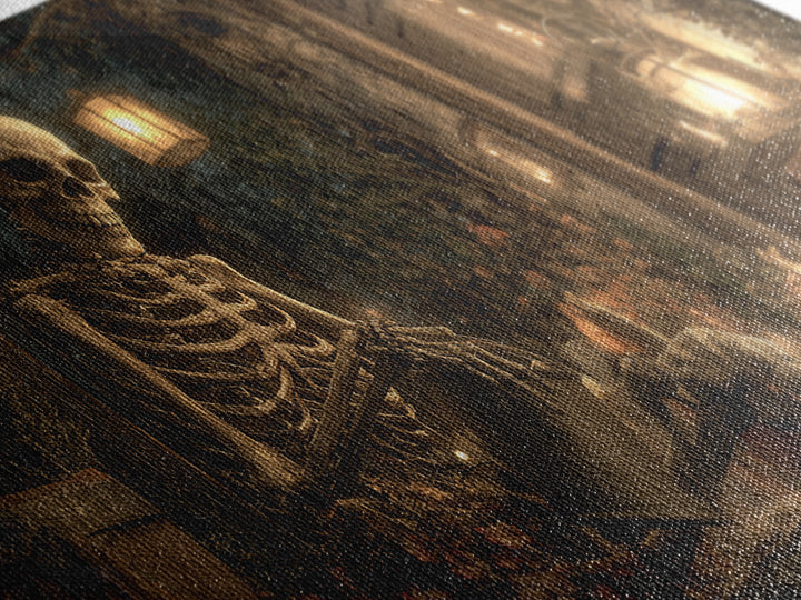 The Skeleton Gardeners, Wide Panoramic Art, Dark Fantasy Wall Art, Canvas Print, Halloween Wall Decor, Gothic Home Decor, Spooky Wall Decor