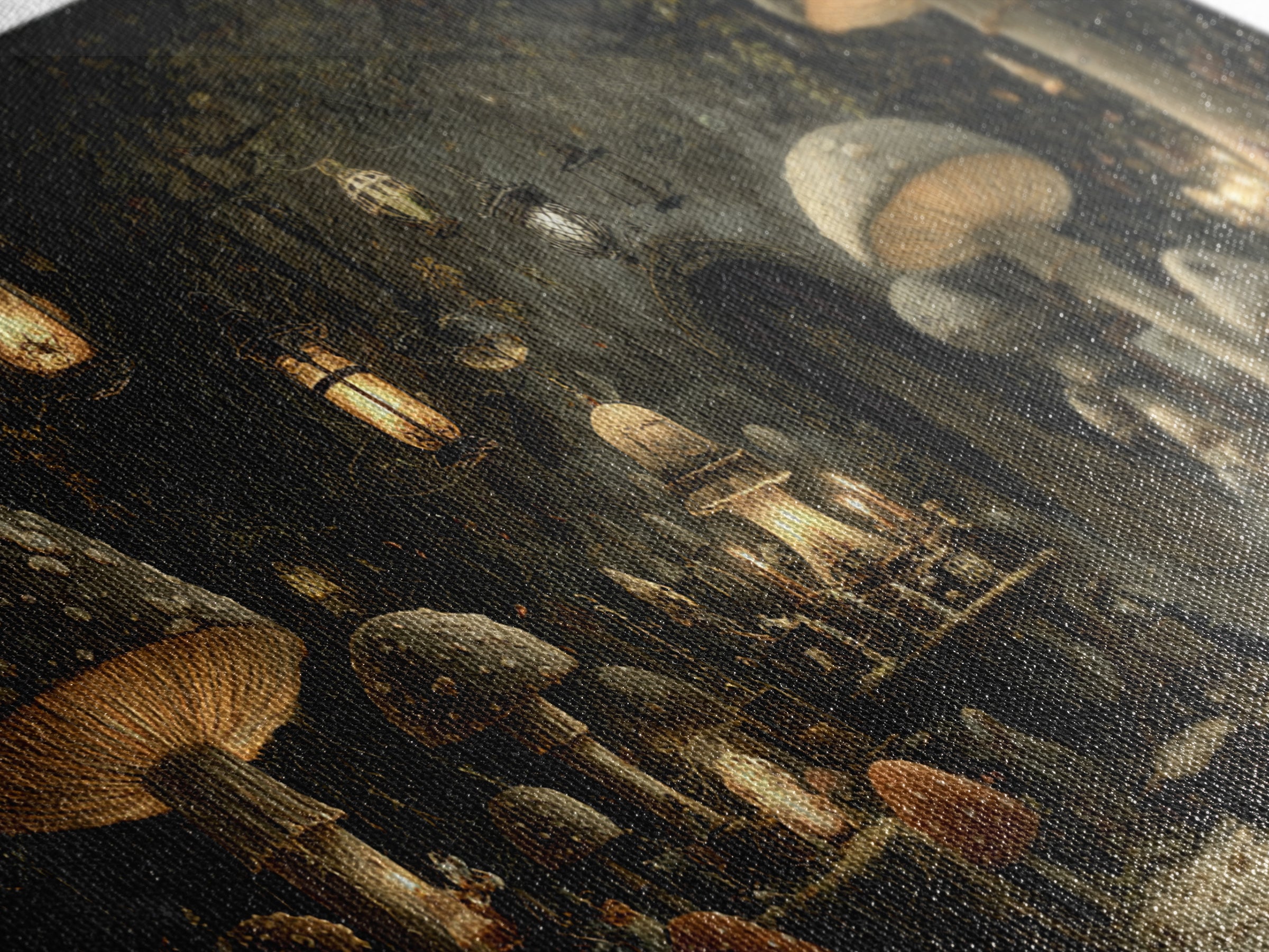 The Moonlit Mushroom Village, Wide Panoramic Art, Macabre Wall Art, Framed Canvas Print, Halloween Wall Decor, Gothic Home Decor