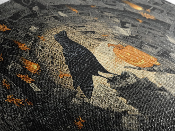 The Raven Post Office, Wide Panoramic Art, Spooky Home Decor, Canvas Print, Halloween Wall Decor, Gothic Home Decor, Halloween Wall Art
