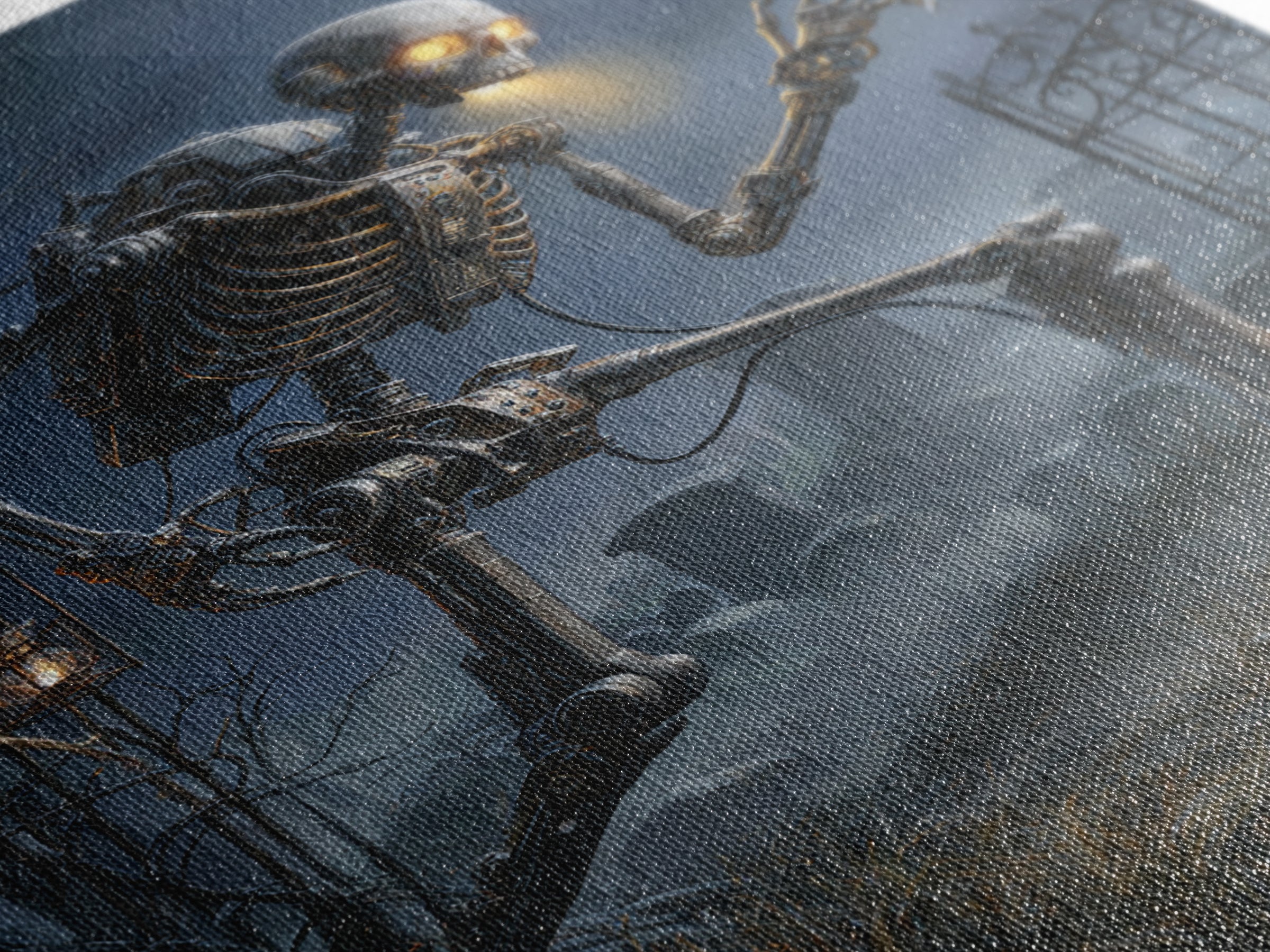 The Biomechanical Skeleton, Vertical Wall Art, Macabre Wall Art, Framed Canvas Print, Halloween Wall Decor, Gothic Home Decor