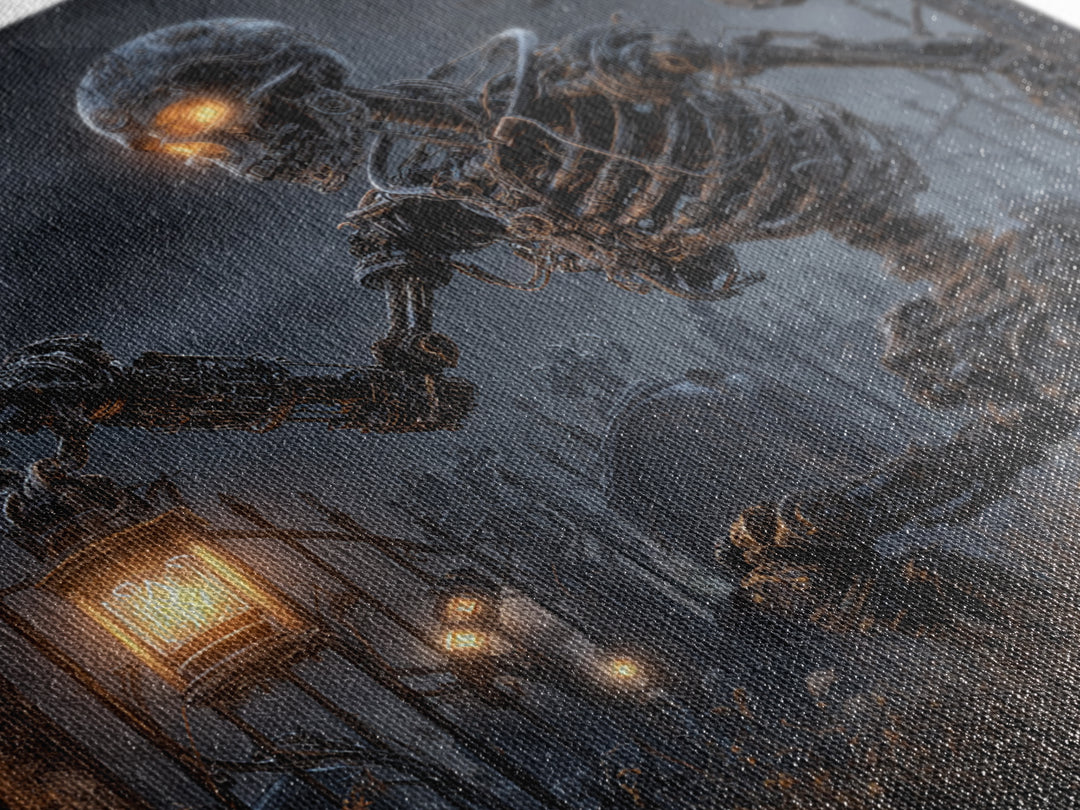 The Biomechanical Skeleton, Square Wall Art, Dark Fantasy Wall Art, Canvas Print, Halloween Wall Decor, Gothic Home Decor, Dark Fantasy Art