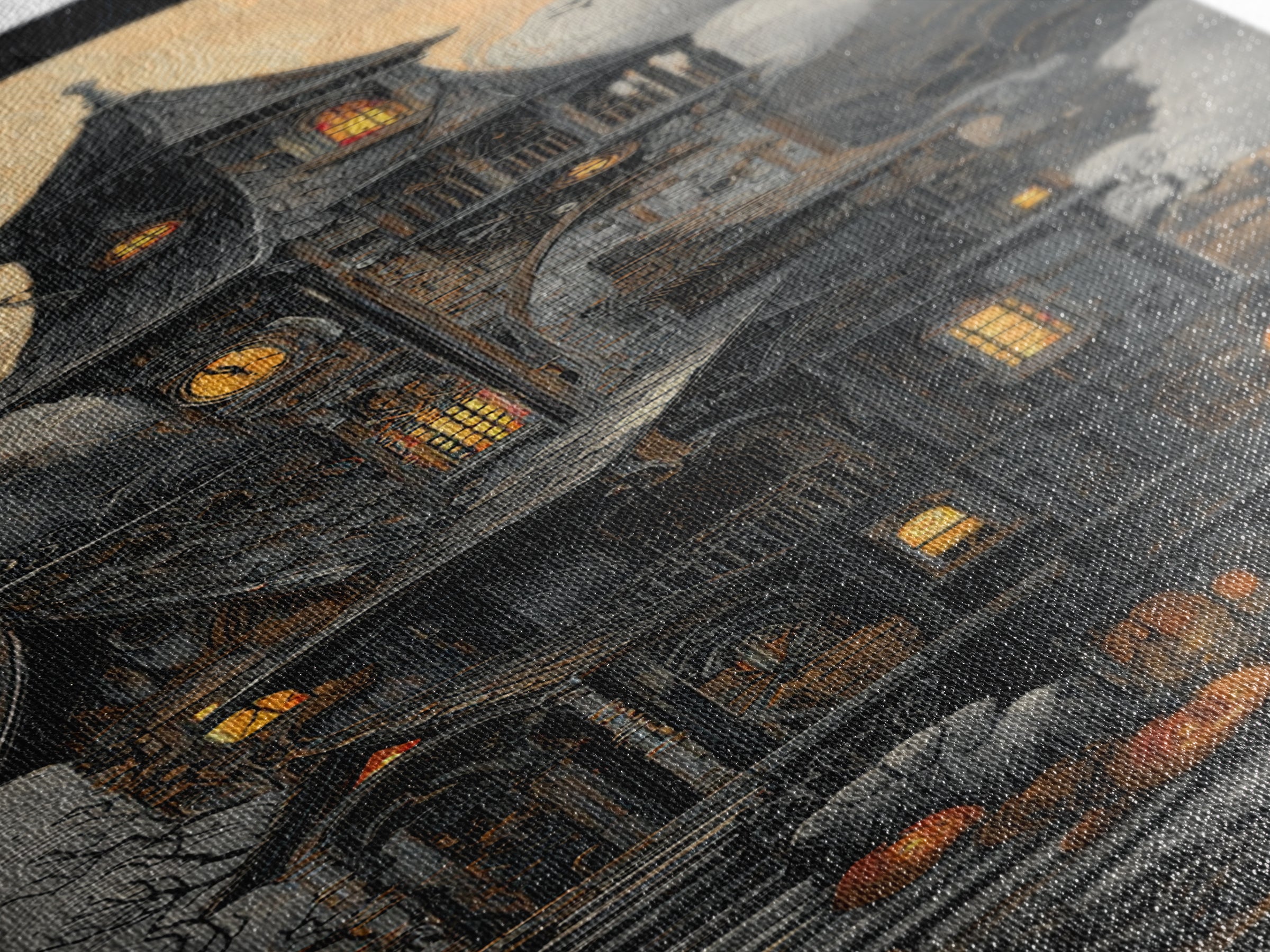 The Clockwork Haunted House, Tall Narrow Wall Art, Dark Fantasy Wall Art, Canvas Print, Halloween Wall Decor, Gothic Home Decor