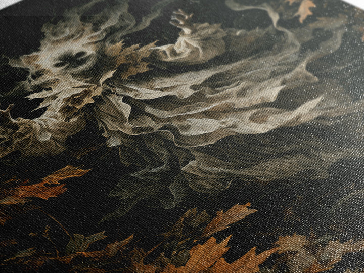 The Autumn-Leaf Ghost, Vertical Wall Art, Gothic Horror Wall Art, Framed Canvas Print, Halloween Wall Decor, Gothic Home Decor