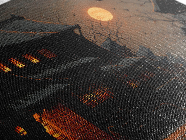 The Town Where Shadows Live, Landscape Wall Art, Dark Halloween Decor, Canvas Print, Halloween Wall Decor, Gothic Home Decor