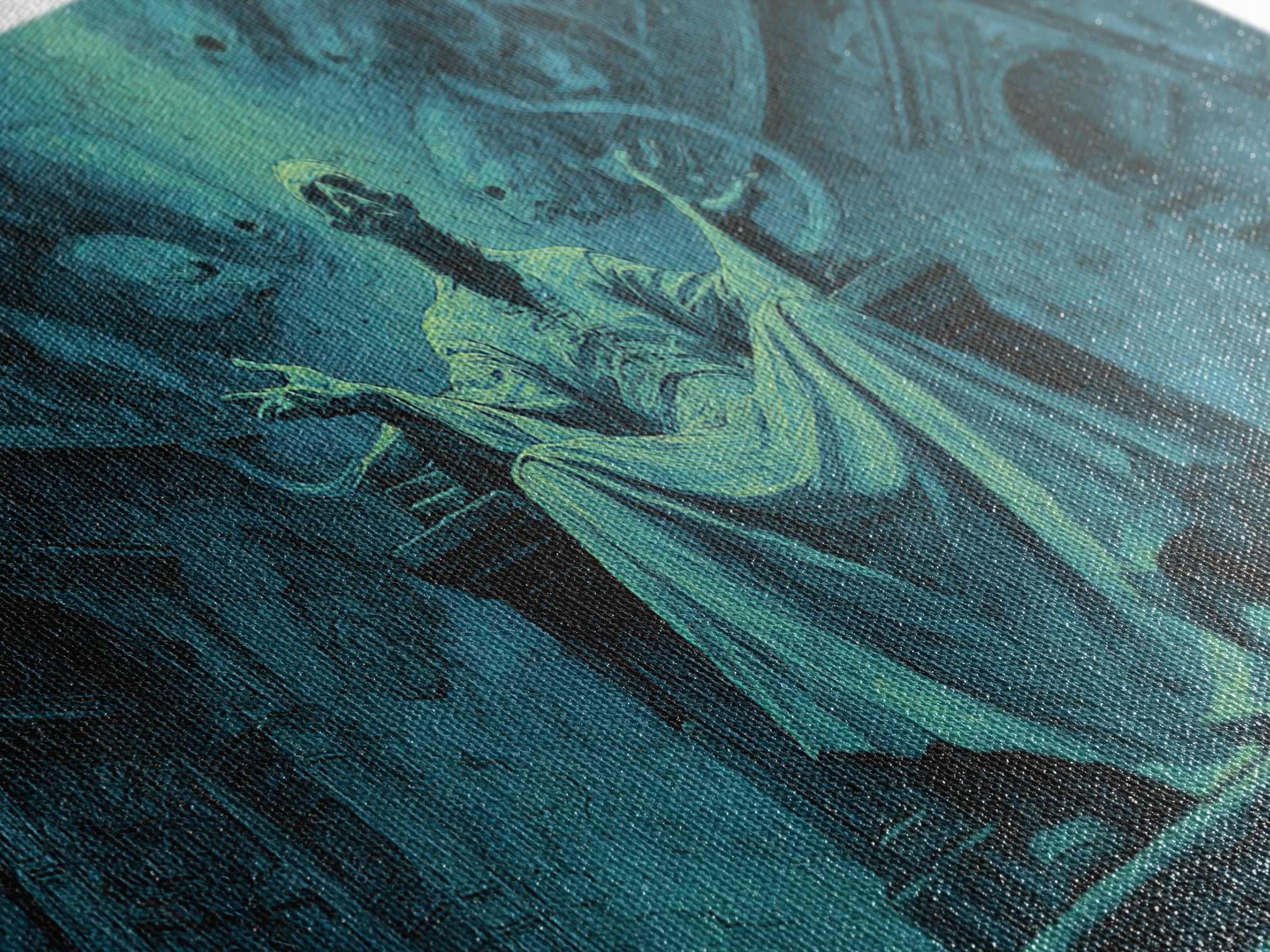 The Dreaming Priest Of The Outer Gate, Wide Panoramic Art, Gothic Horror Wall Art, Framed Canvas Print, Halloween Wall Decor