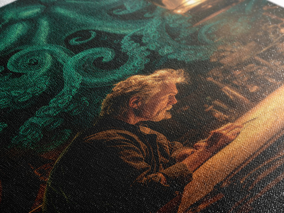 The Mapmaker Of Impossible Shores, Vertical Wall Art, Macabre Wall Art, Framed Canvas Print, Halloween Wall Decor, Gothic Home Decor