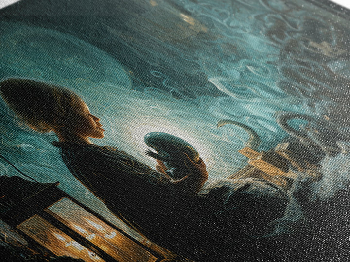 The Child Who Caught A Moon-Spawn, Wide Panoramic Art, Lovecraftian Horror Art, Framed Canvas Print, Halloween Wall Decor, Gothic Home Decor