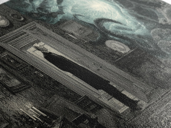 The Thirteenth Door Of Arkham House, Wide Panoramic Art, Gothic Horror Wall Art, Canvas Print, Halloween Wall Decor, Gothic Home Decor