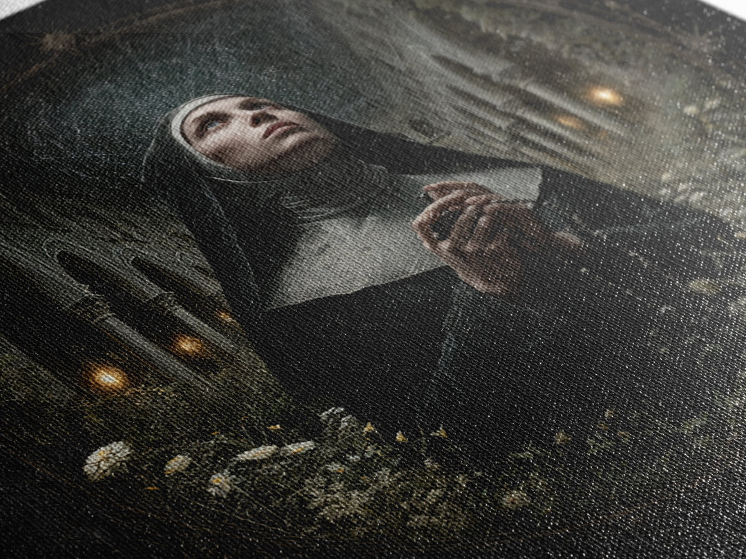 The Nun Of The Endless Constellation, Square Wall Art, Haunted Gothic Art, Framed Canvas Print, Halloween Wall Decor, Gothic Home Decor
