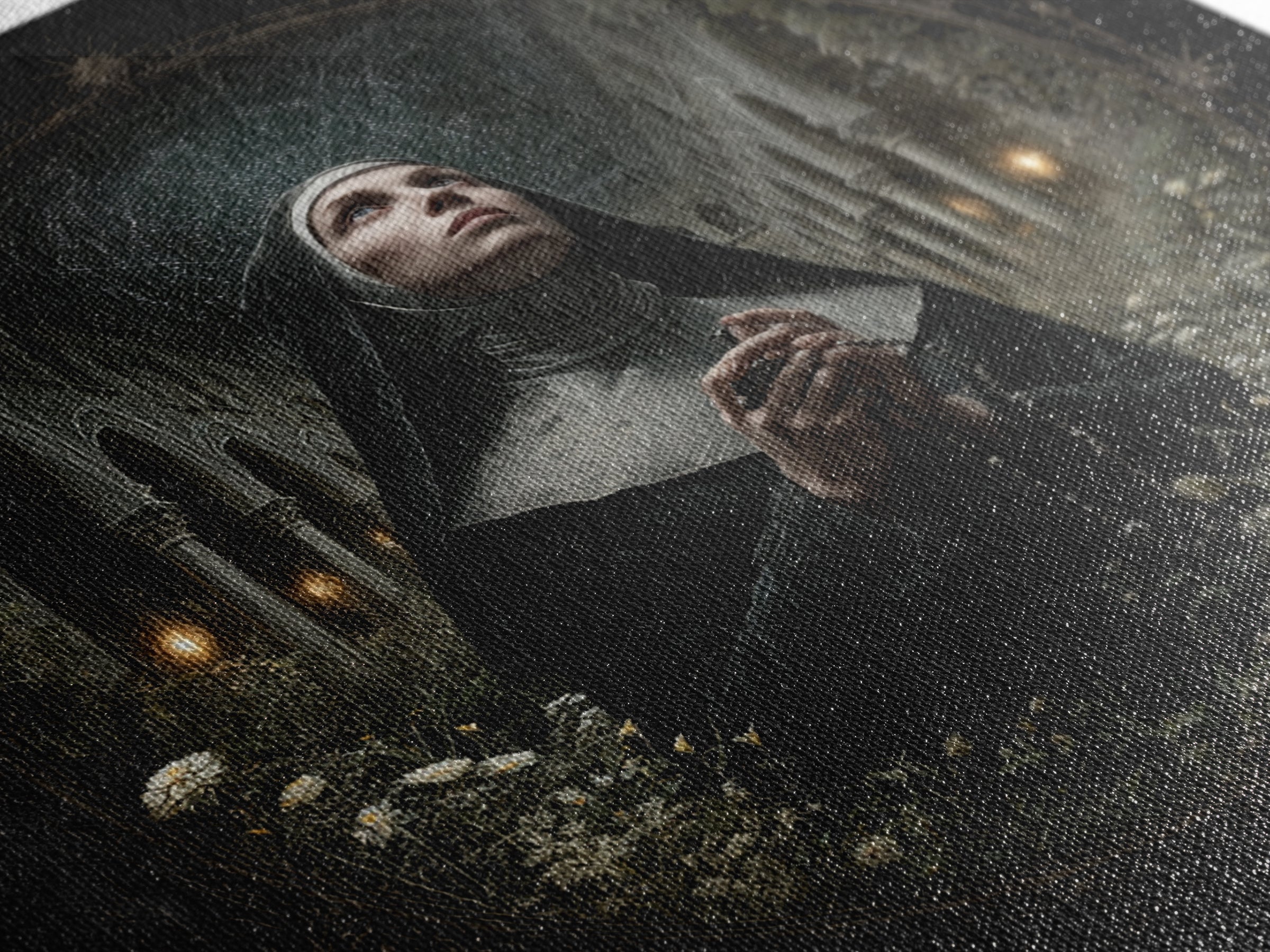 The Nun Of The Endless Constellation, Square Wall Art, Haunted Gothic Art, Framed Canvas Print, Halloween Wall Decor, Gothic Home Decor