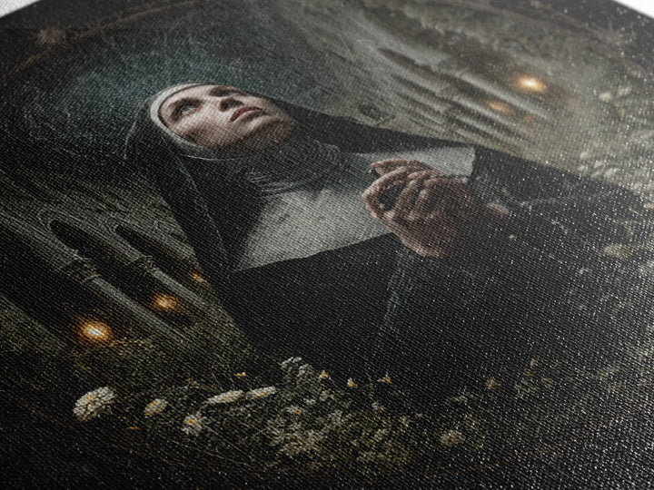 The Nun Of The Endless Constellation, Square Wall Art, Haunted Gothic Art, Framed Canvas Print, Halloween Wall Decor, Gothic Home Decor