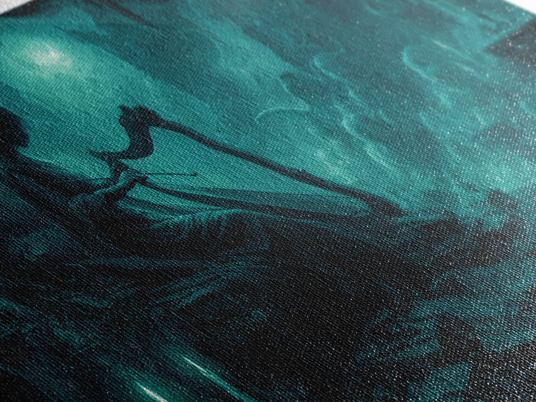 The Harpist Of Abyssal Sleep, Wide Panoramic Art, Lovecraftian Horror Art, Framed Canvas Print, Halloween Wall Decor, Gothic Home Decor