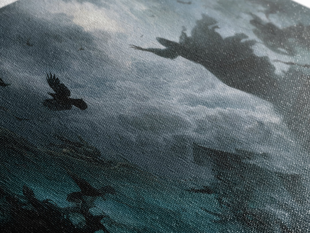 The Raven Sermon Of Leng, Wide Panoramic Art, Lovecraftian Horror Art, Canvas Print, Halloween Wall Decor, Gothic Home Decor