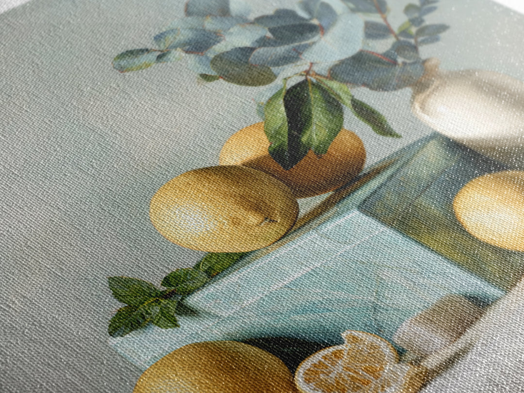 Fresh Citrus and Mint Still Life Framed Canvas Print, Dental Office Art, Medical Office Art, Office Decor, Oil Painting, Calm, DOA-1x1-79