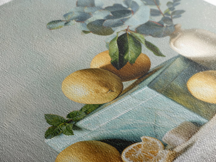 Fresh Citrus and Mint Still Life Framed Canvas Print, Dental Office Art, Medical Office Art, Office Decor, Oil Painting, Calm, DOA-1x1-79