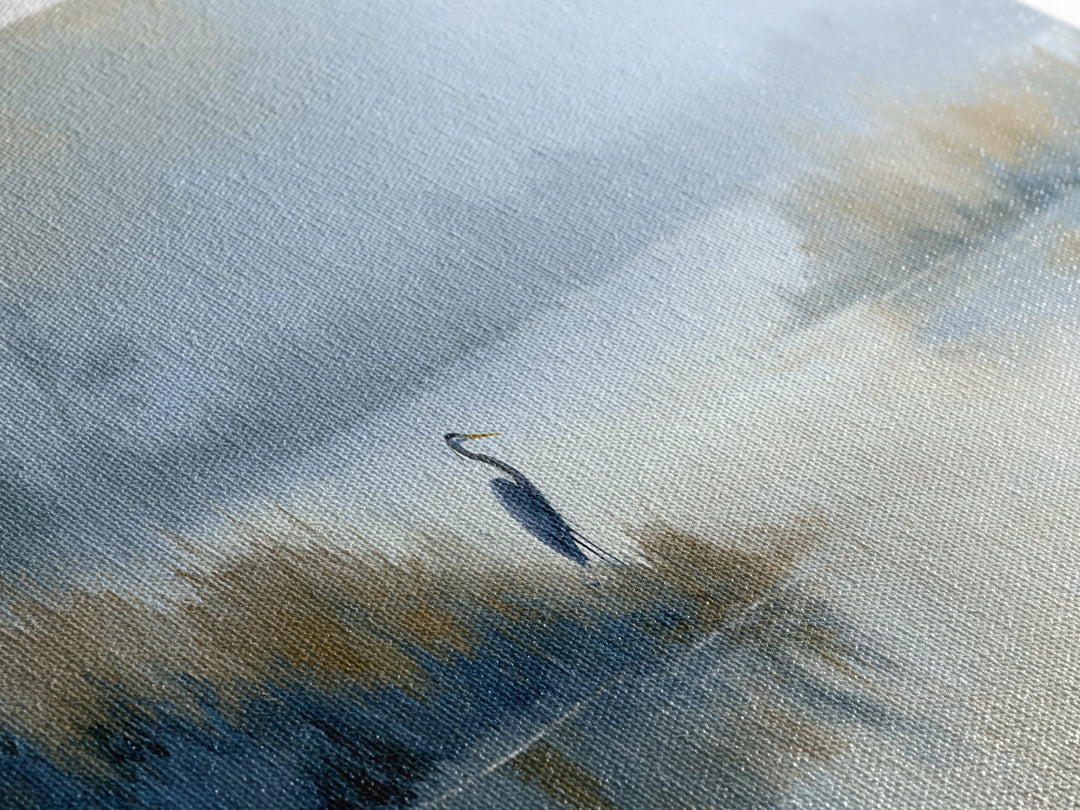 Blue Heron by Calm Marsh Water Framed Canvas Print, Dental Office Art, Tooth Art, Office Decor, Fine Art, Calm, Modern Decor, DOA-2x1-19