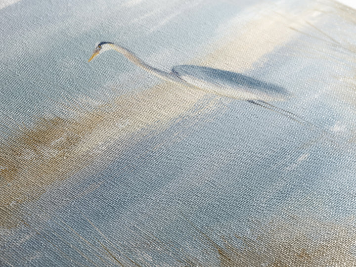 Blue Heron by Calm Marsh Water Framed Canvas Print, Dental Office Art, Contemporary Art, Office Decor, Fine Art, Calm, DOA-2x1-43