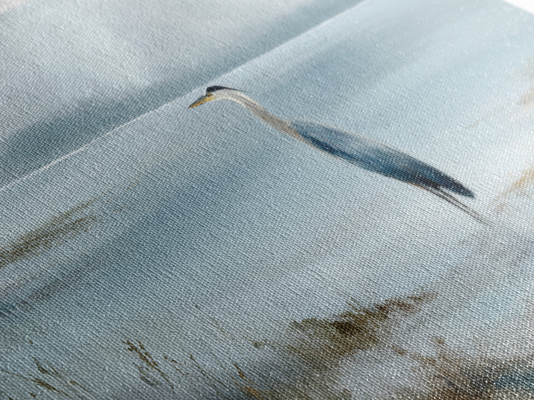Blue Heron by Calm Marsh Water Framed Canvas Print, Dental Office Art, Contemporary Art, Office Decor, Fine Art, Calm, DOA-2x1-91