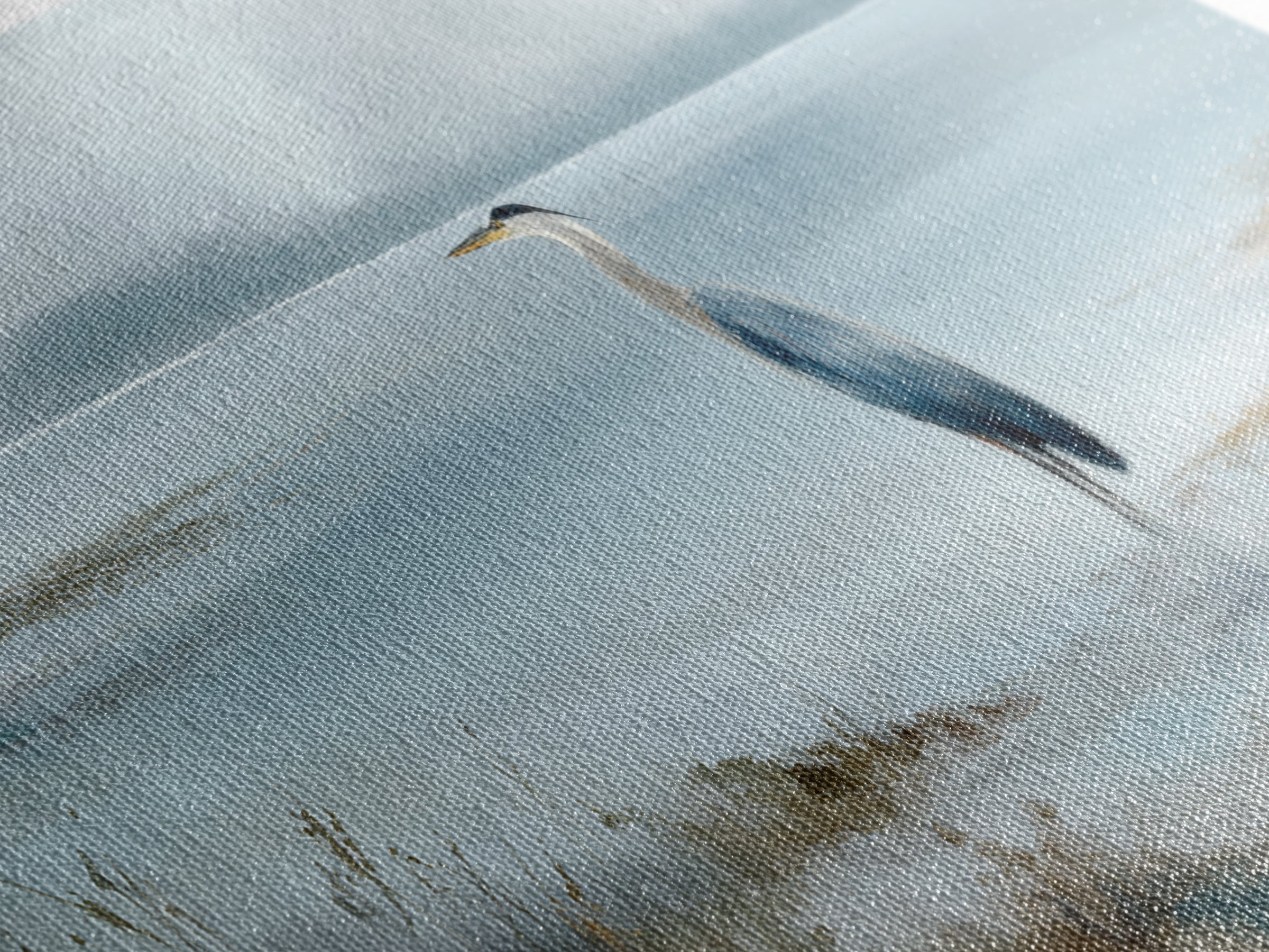 Blue Heron by Calm Marsh Water Framed Canvas Print, Dental Office Art, Contemporary Art, Office Decor, Fine Art, Calm, DOA-2x1-91