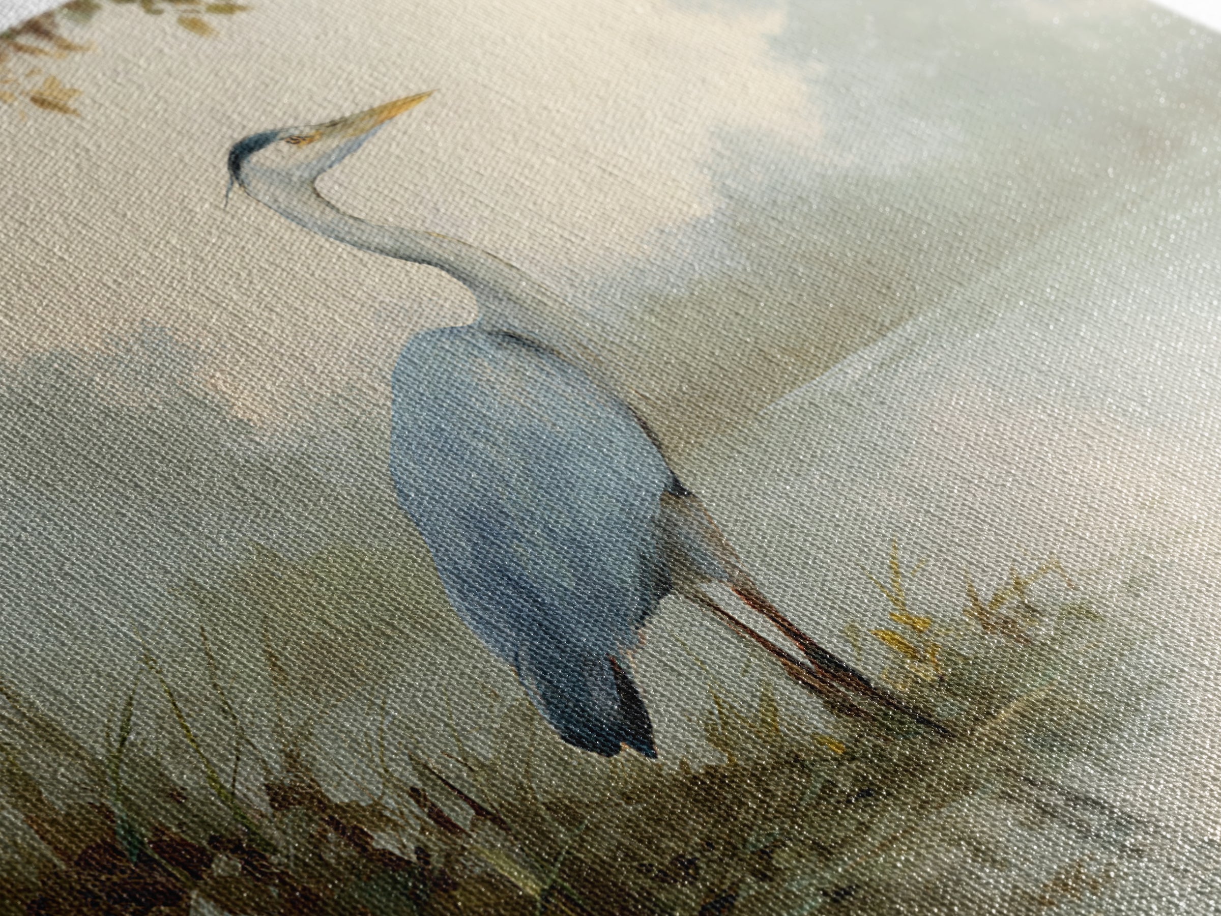 Blue Heron by Calm Marsh Water Framed Canvas Print, Dental Office Art, Dental Assistant, Office Decor, Fine Art, Calm, DOA-3x2-99