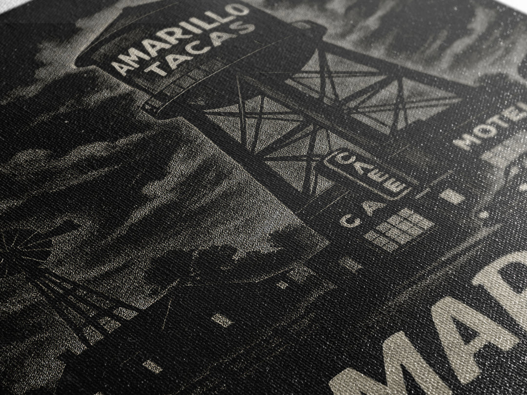 Amarillo Travel Poster, Framed Canvas Print, Vintage Noir Poster Art, Amarillo Travel Art, Vintage City Poster, Retro Travel Print