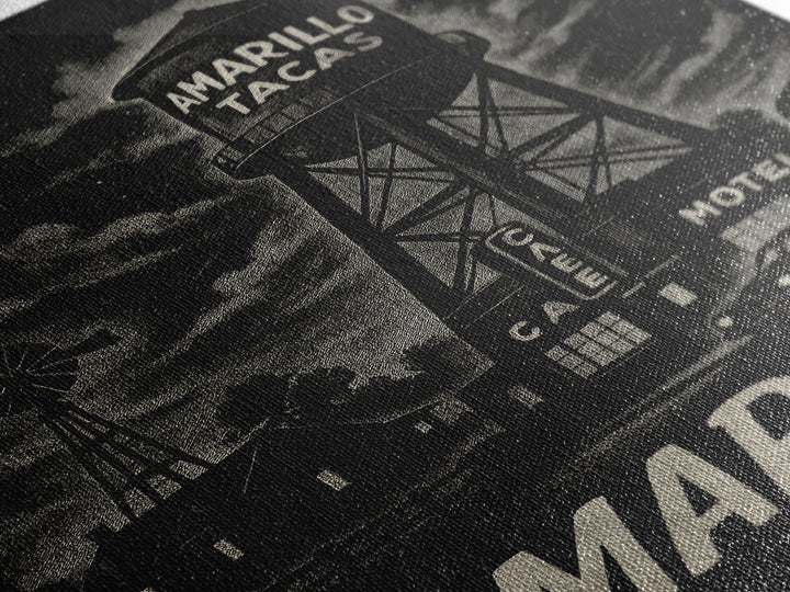 Amarillo Travel Poster, Framed Canvas Print, Vintage Noir Poster Art, Amarillo Travel Art, Vintage City Poster, Retro Travel Print