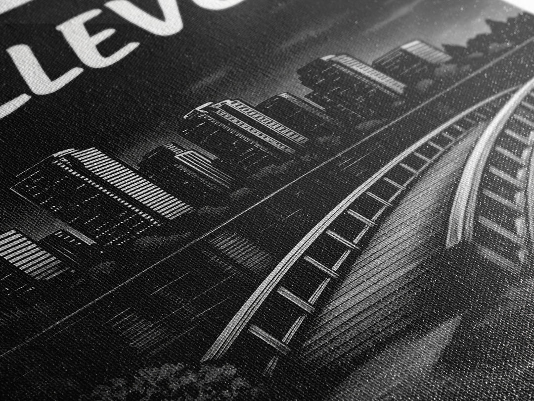 Bellevue Travel Poster, Framed Canvas Print, Black And White Travel Art, Bellevue Wall Art, Modern Wall Decor, Travel Art Print