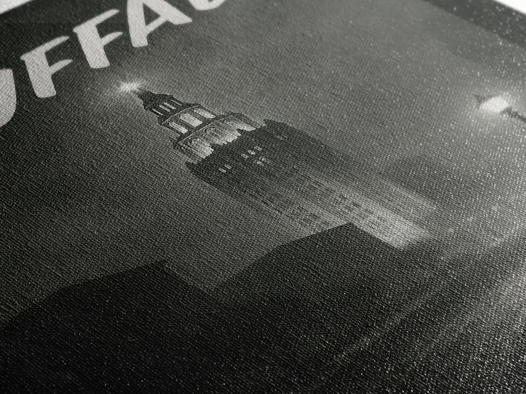 Buffalo Travel Poster, Framed Canvas Print, Dark Moody City Wall Art, Buffalo Poster Print, City Art Print, Vintage City Art, Art Print