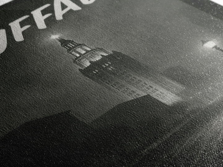 Buffalo Travel Poster, Framed Canvas Print, Dark Moody City Wall Art, Buffalo Poster Print, City Art Print, Vintage City Art, Art Print