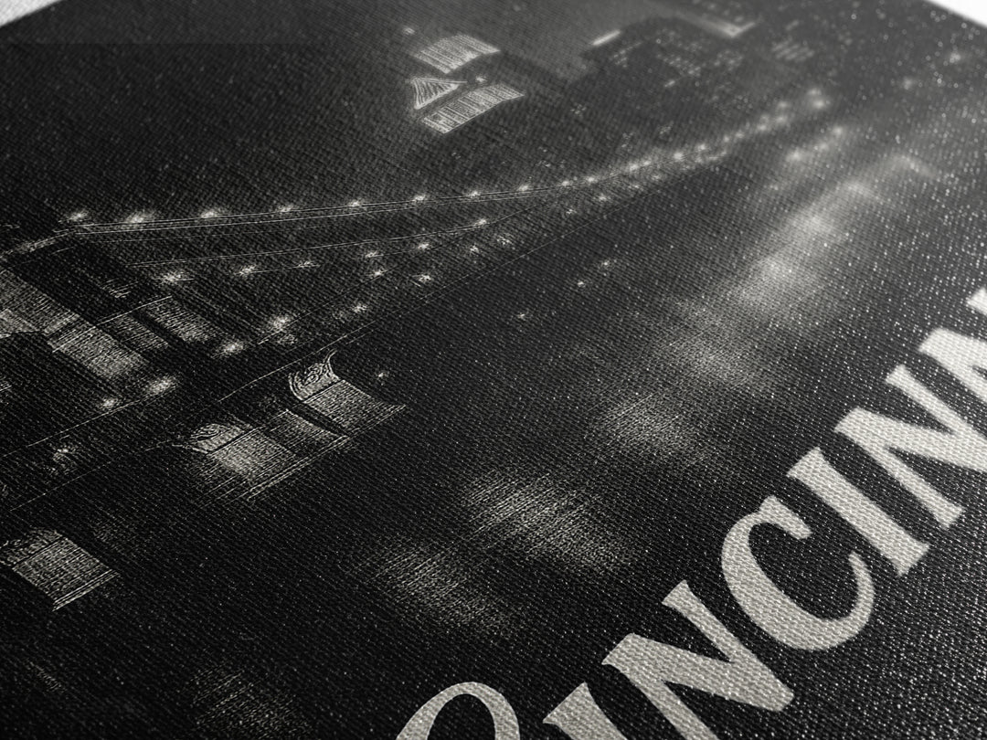 Cincinnati Ohio Travel Poster, Canvas Print, Black And White Travel Art, Cincinnati City Art, Travel Poster Art, City Art Print, Art Print