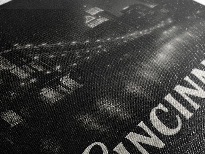 Cincinnati Ohio Travel Poster, Canvas Print, Black And White Travel Art, Cincinnati City Art, Travel Poster Art, City Art Print, Art Print
