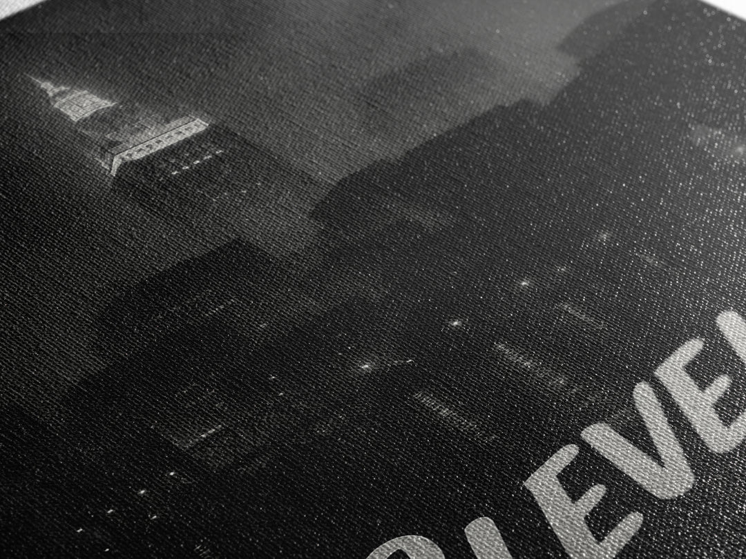 Cleveland Ohio Travel Poster, Framed Canvas Print, Dark Moody City Wall Art, Cleveland Travel Art, Travel Wall Decor, City Travel Prints