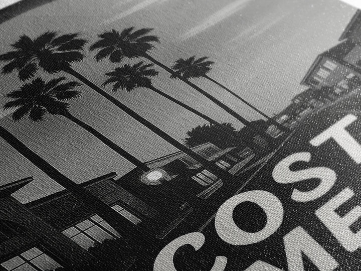 Costa Mesa Travel Poster, Framed Canvas Print, Night Street Poster Art, Costa Mesa Poster Print, Eclectic Wall Decor, Retro Travel Print