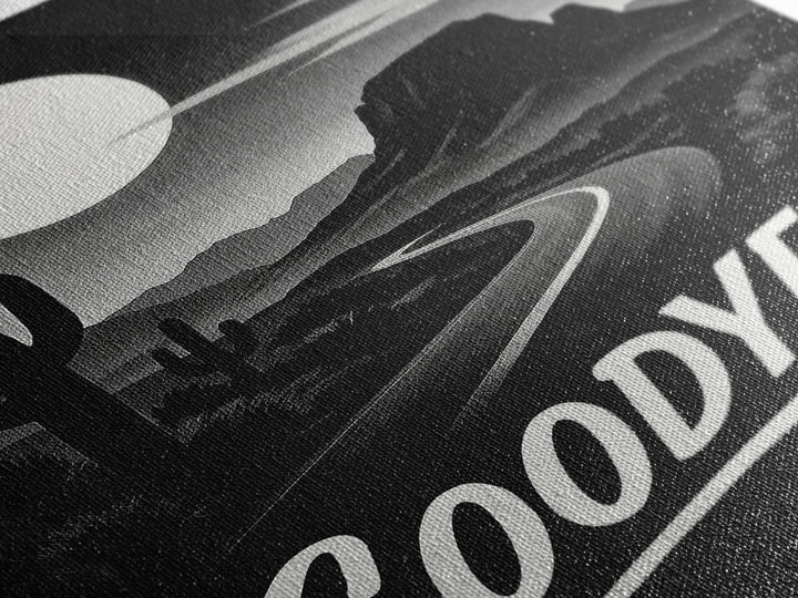 Goodyear Travel Poster, Framed Canvas Print, Vintage Noir Poster Art, Goodyear Travel Art, Living Room Wall Art, Mid Century Wall Art