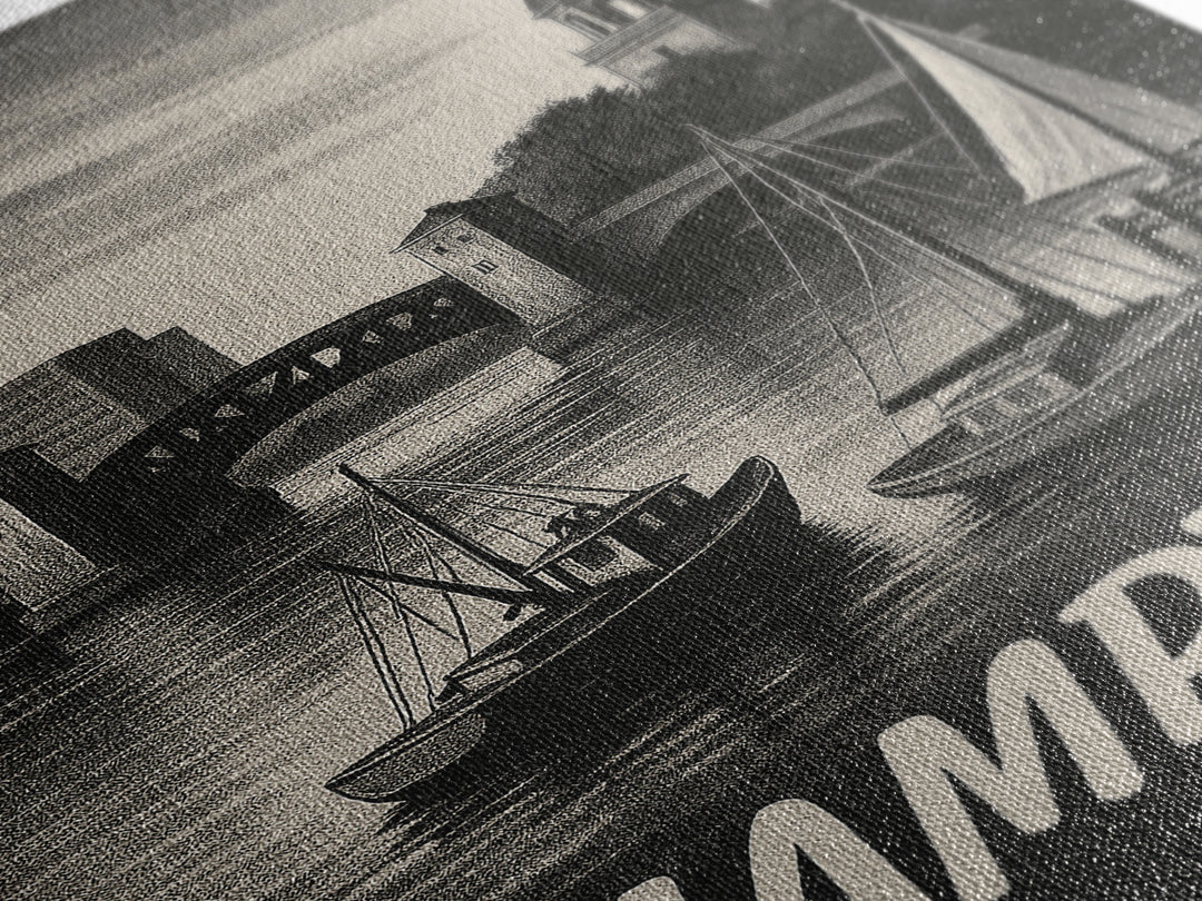 Hampton Travel Poster, Canvas Print, Night Street Poster Art, Hampton Poster Print, Travel Wall Art, City Art Print, Vintage Travel Art
