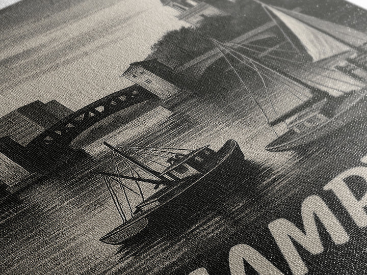 Hampton Travel Poster, Canvas Print, Night Street Poster Art, Hampton Poster Print, Travel Wall Art, City Art Print, Vintage Travel Art